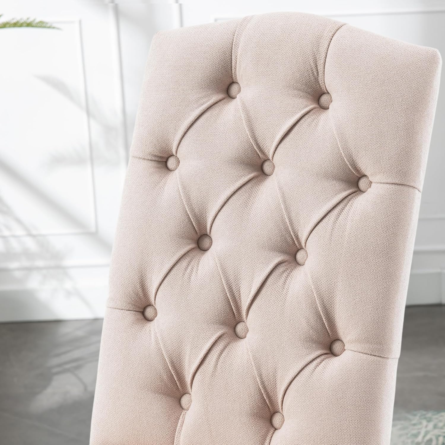 Tufted Upholstered Parsons Dining Chair Set Fabric Diner Accent Stylish Modern Kitchen Living Room with Button Sturdy Solid Wood Legs, 2-Pack