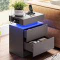 LIKIMIO Nightstand with Charging Station LED Light and 2 Drawers Grey | charging station; LED light; 2 smooth glide drawers; 13.8 D x 18.9 W x 23.6 H in; Grey wood grain