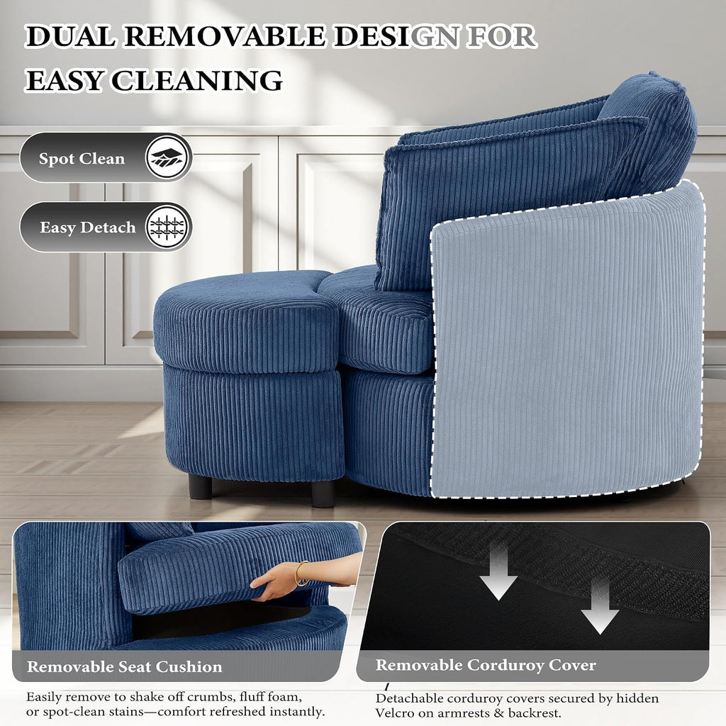 Vanity Accent Chair Swivel Living Room Chairs Curve Back Reading Chair with Armrest, Lounge Chair with Ottoman for Bedroom