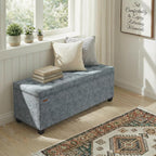 ABHENG Chenille Storage Ottoman Bench with Legs, 43.5”W x 15.7”D x 15.7”H,Metal Frame end of Bed Bench Hold up to 770 LB,Large Storage Chest,Gray UASND621G