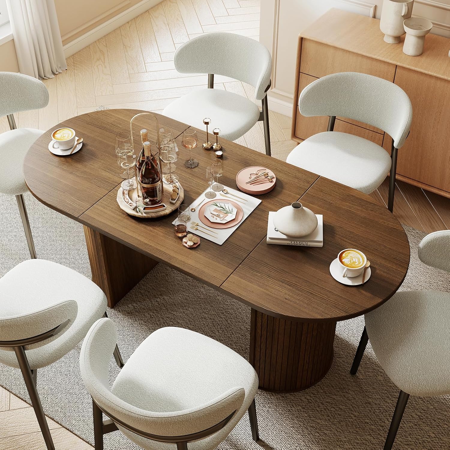 Oval Rectangular Dining Table for 4-8 People,70.87" Long Kitchen Table with Large Tabletop Wood Dinner Table Conference Meeting Table for Dining Room Living Room Kitchen,Brown