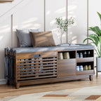 Loomie 47.2" Shoe Storage Bench with Flip Drawer, 2-Tier Entryway Bench with Padded Seat Cushion & 2 Pull-out Shelves & Semi-open storage, Shoe Rack Bench with Side Holder for Hallway,Bedroom (Walnut)