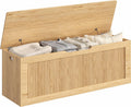 Akxomel 51.2" Fluted Storage Chest Wooden Storage Trunk 2 Safety Hinges Oak | Large Storage Chest with 2 Safety Hinges & Lift Top, Wooden Box Bench, for Living Room, Entryway, Bedroom
