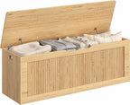 Akxomel 51.2" Fluted Storage Chest Wooden Storage Trunk 2 Safety Hinges Oak | Large Storage Chest with 2 Safety Hinges & Lift Top, Wooden Box Bench, for Living Room, Entryway, Bedroom