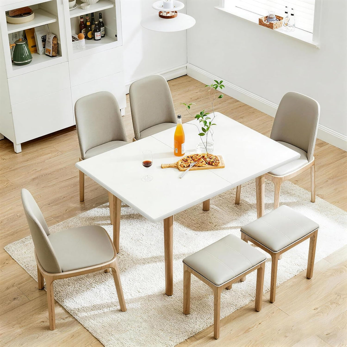 47" Wooden Foldable Kitchen Table Dining Table Rotating Table 4-6 People