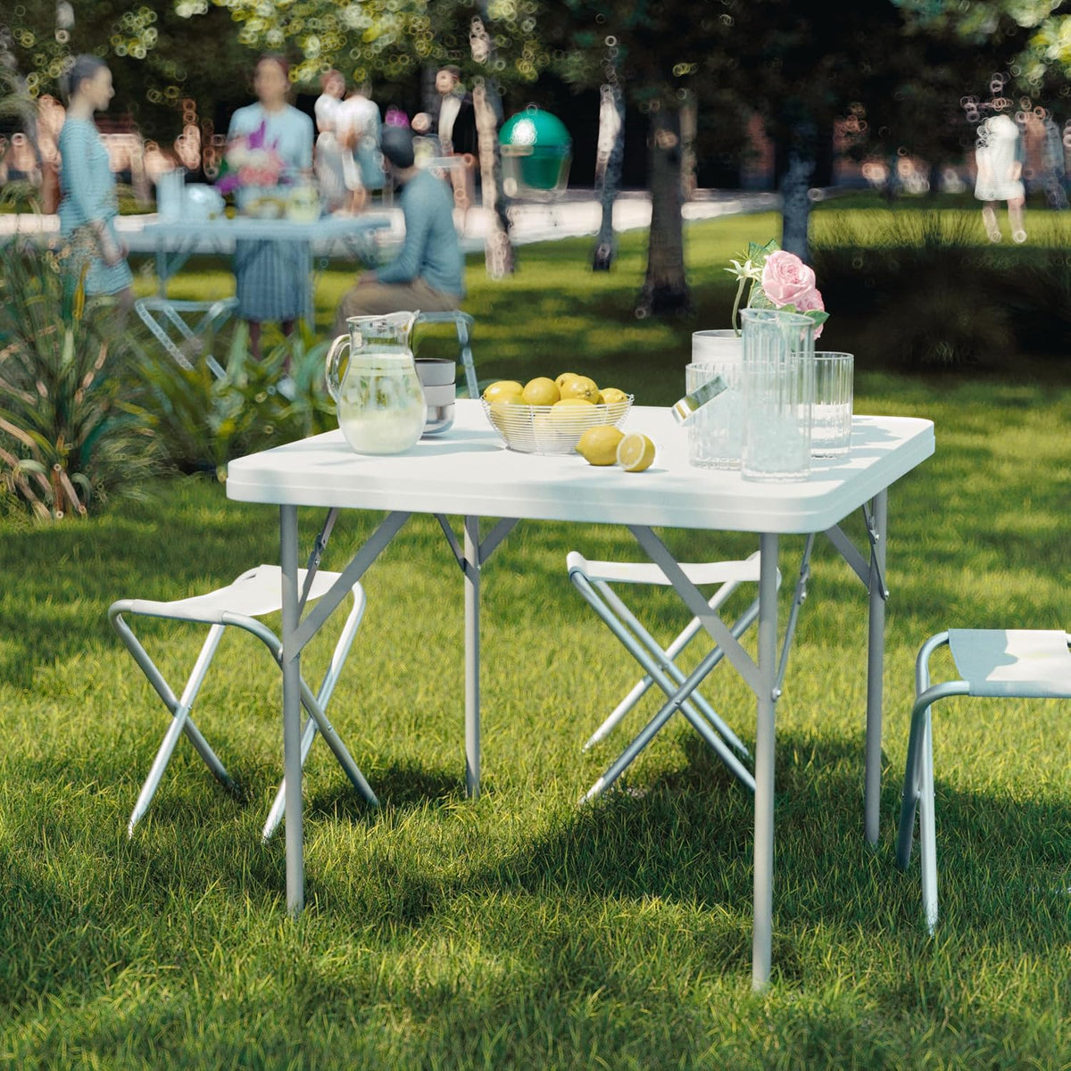 Flash Furniture Elon Square Plastic Folding Table, Portable Dining Card Table for 4 People, Indoor-Outdoor Use, 34.25", Granite White | Lightweight, Easy Storage, Commercial Grade