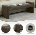 WUTUTUEE 58.7" End of Bed Bench Upholstered Modern Bedroom Bench for Living Room & Entryway, Easy Assembly, Footrest Ottoman Accent Window Bench with Solid Wood Frame & Curved Arm, Brown