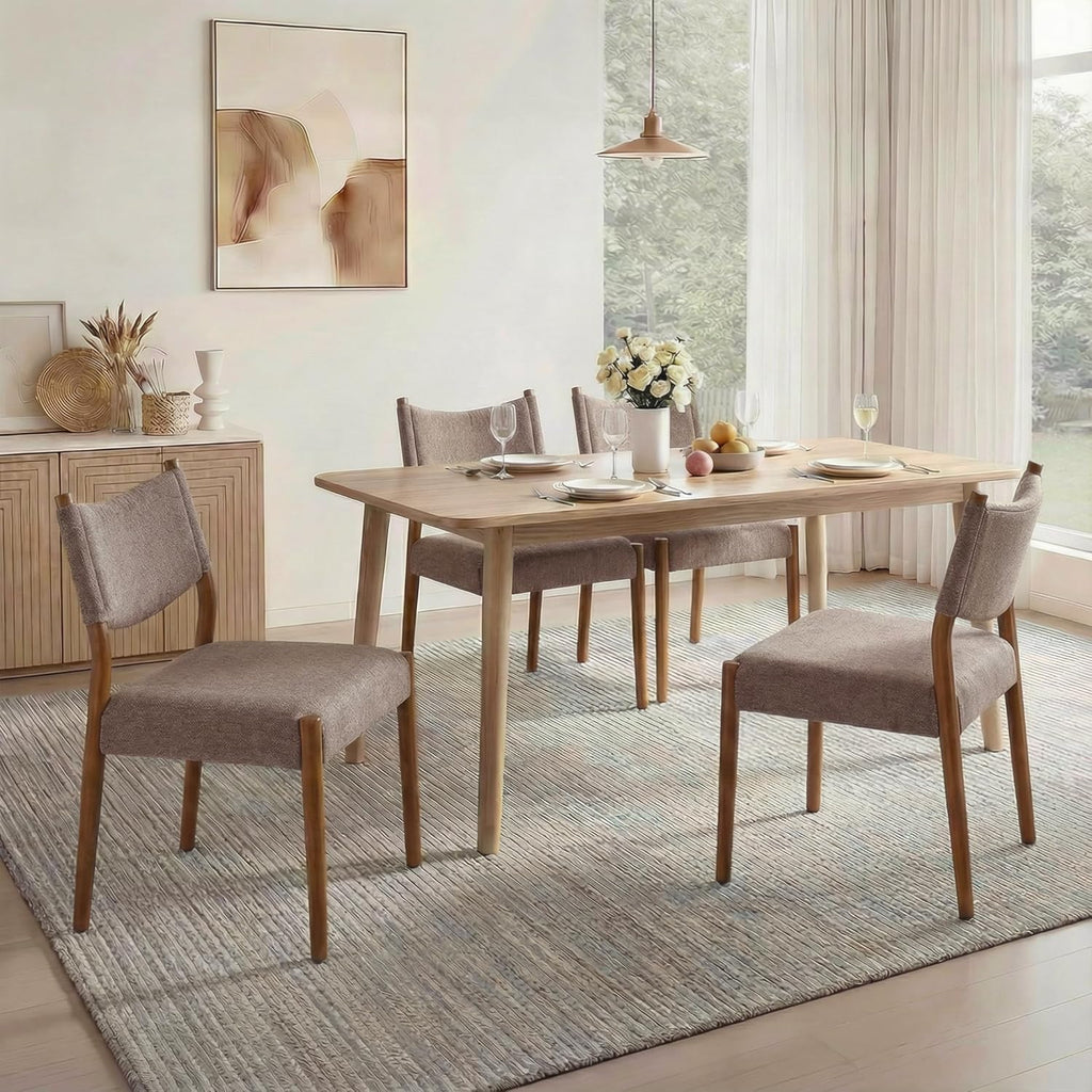 KISLOT Dining Chairs Set of 4, Ergonomic Upholstered Wood Chairs, Brown | Mid Century Modern Dining Room Chairs, Ergonomic Farmhouse Kitchen Chairs with Solid Rubber Wood Frame, Antique Walnut Leg