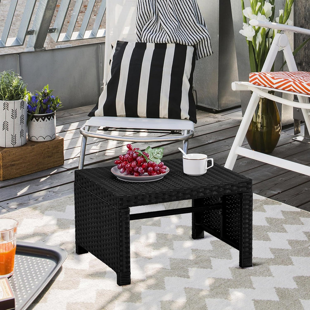 Yaheetech Wicker Ottomans, Set of 2 Footrest with Removable Cushion, 2pcs PE Rattan Side Table Additional Seating Multipurpose Outdoor Furniture for Patio, Backyard, Black/Gray