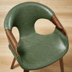 Zouron Mid Century Modern Dining Chair, Faux Leather Armchair with Wooden Legs, Padded Upholstery Accent Desk Chair No Wheels for Living Room Kitchen, Green