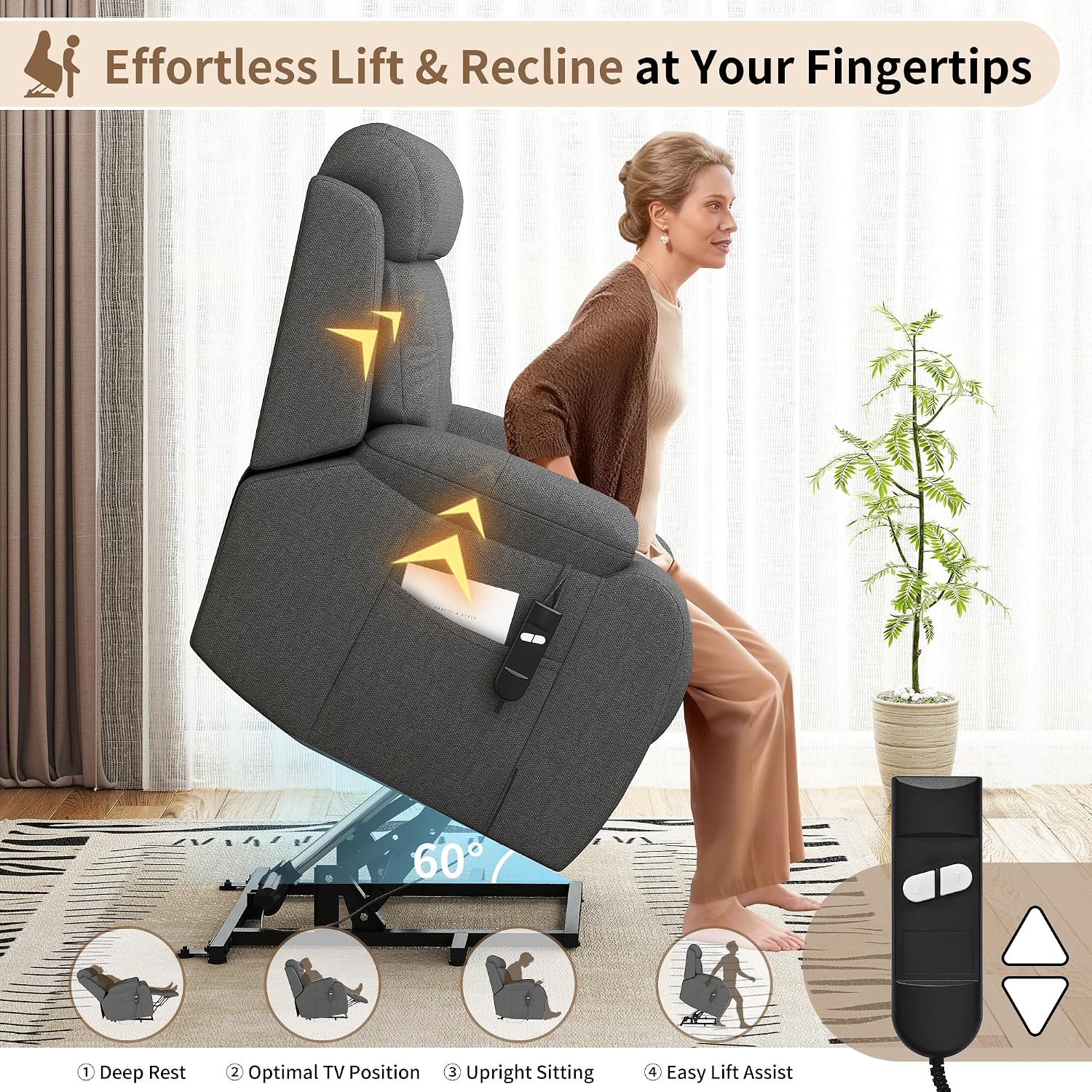 Power Lift Recliner Chair for Elderly with Remote Control - Heavy Duty 330 lbs Snowflake Velvet Fabric, Compact Electric Lift Chair for Seniors Small Spaces Living Room Bedroom