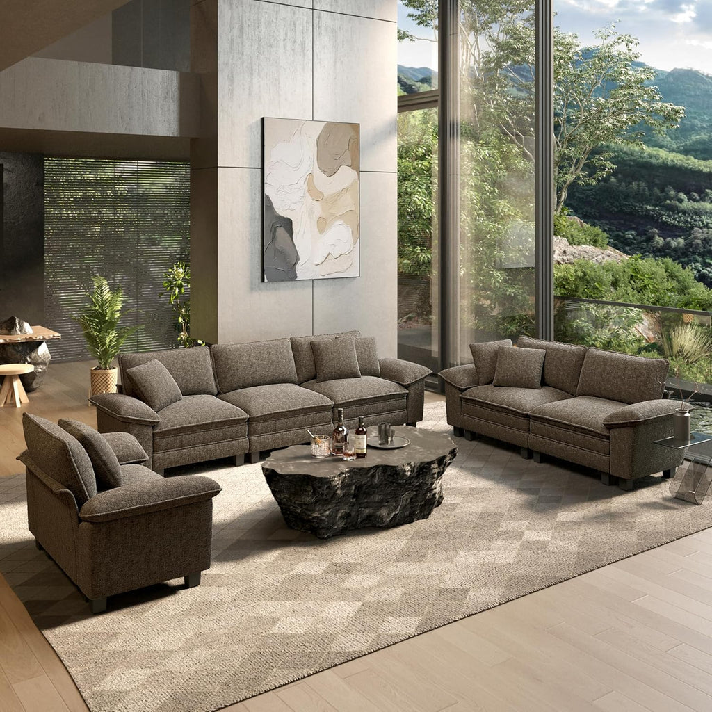 HERA'S HOUSE 3 Pieces Modular Sectional Couch Set with Armchair Loveseat | Modern 6-Seater Cloud Sofa Set , Smoky Grey, Wider Armrest, Deep Seat, Soft Chenille Furniture Set for Living Room