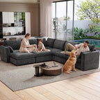 Ihanherry 146" Oversized Modular Sectional Sofa, Modern V Shaped Cloud Couch with 2 Storage Ottoman, 8-Seat Comfy Chenille Deep Seat Sofa with 2 Pillows for Living Room, Grey
