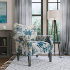 BELLEZE Modern Accent Chair, High Back Armchair, Upholstered Wingback Side Chair, Padded Single Sofa with Wooden Legs for Living Room, Bedroom - Green Blue Floral