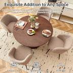 NORDICANA 5-Piece Wooden Round Dining Room Table and Chair Set, 47-Inch Kitchen Table with Barrel Chairs for 4, Brown Upholstered Sherpa Dining Set, MDF Core with Walnut Finish