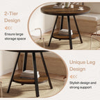 Tribesigns 2-Tier Industrial Round Dining Table, Small Kitchen Dinner Table for 2-4 People, 35-Inch Circle Wood Kitchen & Dining Room Furniture with Sturdy Metal Leg, Rustic Brown