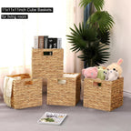11 x 11 x 11 in Woven Storage Baskets,Set of 4 Wicker Cubes Baskets,Natural | Foldable Water Hyacinth Baskets,Handwoven Storage Baskets for Shelves,Kitchen or Outdoor
