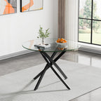 SSLine Modern 5-Piece Round Glass Dining Table Set for 4, Luxury 36" Circle Clear Glass Top Dining Room Table with 4 Clear Tufted Chairs for Kitchen Home Office