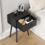 Small Black Nightstands Set of 2, Bedside Table with Fabric Drawer, Modern End Table with Metal Leg, Couch Side Table for Bedroom Living Room, Sofa, Office LNT504B