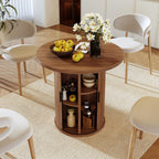 Nalupatio 31.5 Inch Round Dining Table for 2, Versatile Two-Person Kitchen Table with Half-Open Storage Shelf & Sliding Door, Modern Farmhouse Circle Dinner Table for Dining Room, Living Room, Walnut