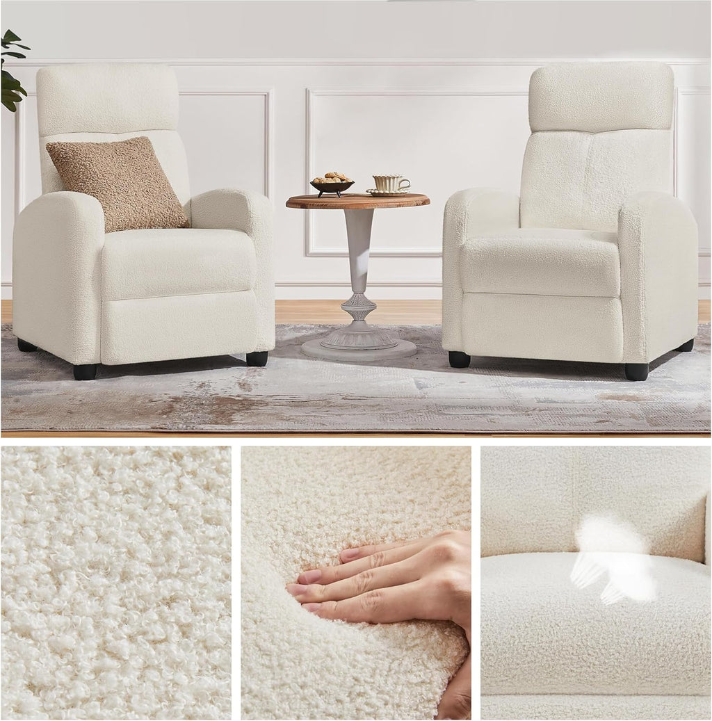 Yaheetech Recliner Chair with 3 Adjustable Angles Living Room Chairs Ivory