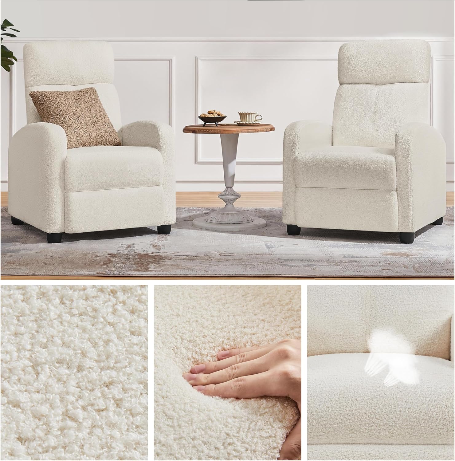 Yaheetech Recliner Chair with 3 Adjustable Angles Living Room Chairs Ivory