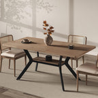 MECHYIN Extendable Dining Table for 4-8, 55-71 in, Storage Shelf, Natural | Flip Leaf Stores Under Top, No-Gap Metal Connectors, Chairs Tuck Under Pedestal Base, Oak Wood-Grain Top, Fits Apartments