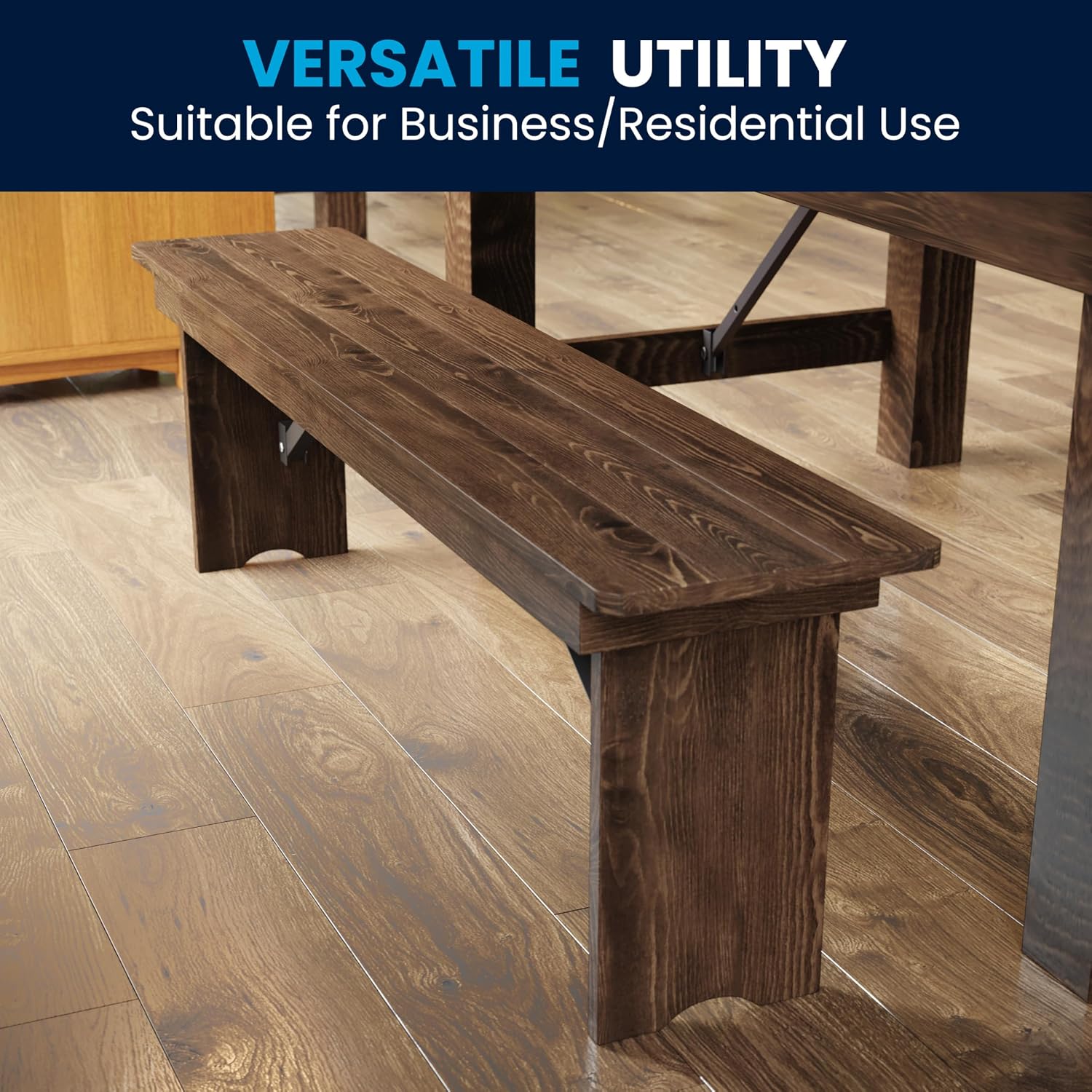 Flash Furniture Hercules 60x12 in Commercial Folding Bench, Rustic | Foldable Locking Legs, Farmhouse, Rustic