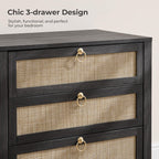 SICOTAS Rattan Nightstand Set of 2 with Drawers, Boho Large Bedside Tables | Wide Night Stand Set of 2 with 3 Drawers, Bedside Tables for Bedroom, Guest Room, Apartment, and Dorm Room, Bedroom Storage