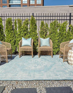 Unique Loom Outdoor Traditional Collection Area Rug - Valeria (7' 10" Square, Aqua/ Ivory)
