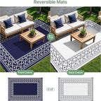 GENIMO Outdoor Rug Waterproof for Patio Decor, 6'x9' Foldable Reversible Plastic Straw Carpet for Travel Trailers, Outside Area Mat for Rv, Deck, Picnic, Porch, Camper, Balcony, Beach, Blue & White