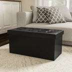 Lavish Home Storage Ottoman - 30-Inch Folding Faux Leather Footrest, Linen Chest, or Bench with Removable Bin for Living Room or Bedroom (Black)