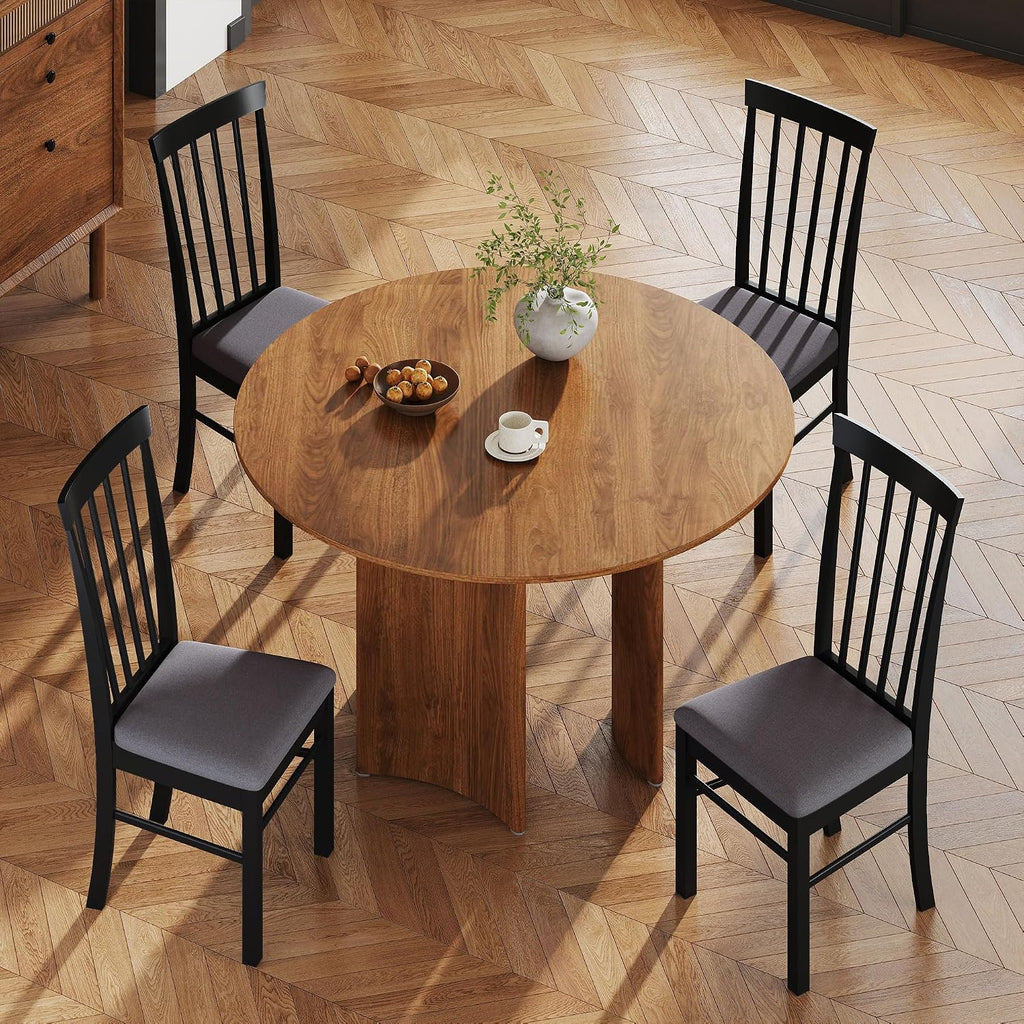 HOMCOM Wooden Dining Chairs Set of 2 Farmhouse Black and Gray | Upholstered Kitchen Chairs, Rubber Wood Frame, for Living Room, Dining Room
