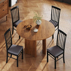 HOMCOM Wooden Dining Chairs Set of 2 Farmhouse Black and Gray | Upholstered Kitchen Chairs, Rubber Wood Frame, for Living Room, Dining Room