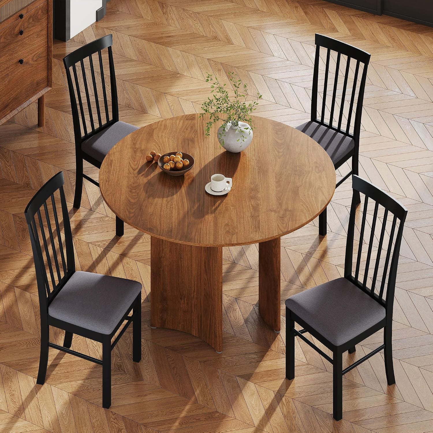 HOMCOM Wooden Dining Chairs Set of 2 Farmhouse Black and Gray | Upholstered Kitchen Chairs, Rubber Wood Frame, for Living Room, Dining Room