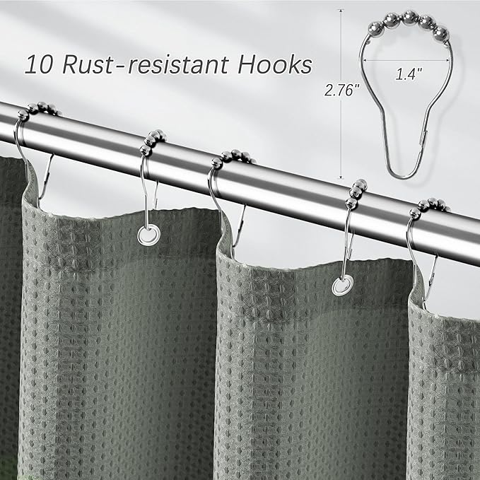 60 inch Stall Shower Curtain Grey - 256GSM Waffle Weave Heavy Duty Thick Fabric Shower Curtains for Bathroom, Hotel Quality Spa Luxury Cloth Bath Curtain Set with 10 Hooks, 60Wx72H Gray