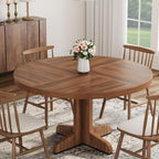 Garvee 47 Inch Round Dining Table for 4, Farmhouse Kitchen Dining Room Circle Dinner Table, Kitchen Dining Room Furniture, Walnut (Table Only)