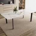 HIPIHOM Extendable Dining Table for 6-8 People, 63 to 78.7 Inch Rectangular Table, White MDF with Sturdy Metal Legs, Space-Saving for Dining Room, Kitchen, Small Spaces