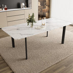 HIPIHOM Extendable Dining Table for 6-8 People, 63 to 78.7 Inch Rectangular Table, White MDF with Sturdy Metal Legs, Space-Saving for Dining Room, Kitchen, Small Spaces