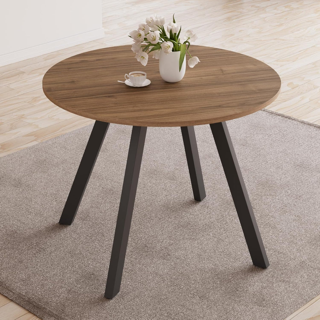 Zerifevni 34.6'' Round Dining Table Mid Century Modern Small Round Coffee Table, Saving Space (Walnut Table)