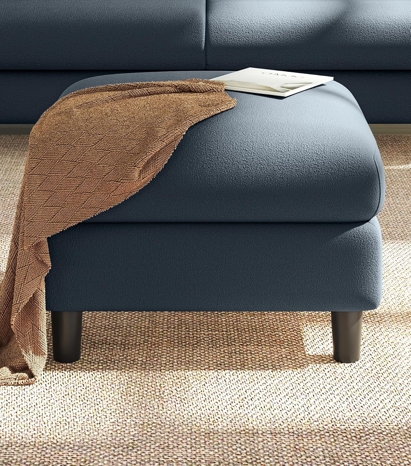 Welzona Teddy Storage Ottoman, 26.7"Large Living Room Ottoman, Coffee Table | All-Wood Ottomans with Storage, Tool-Free Setup Bench for Bedroom, for Welzona Loveseat Sofa Couch Living Room Set, Blue Grey