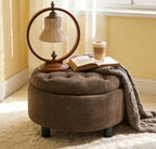 25'' Round Storage Ottoman with Reversible Tray Lid, Tufted Footrest Stool with Hidden Storage, Couch Side Table for Low Tea (Coffee)