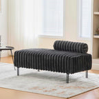 Aoowow Faux Fur Bedroom Ottoman Bench 49.6" Long Ottoman Benches for Living Room Bed End Rectangular Window Entryway Bench Footrest with Golden Metal Legs (Without Storage, Charcoal Grey)