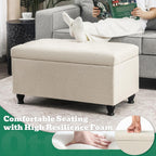 32'' Beige Fabric Upholstered Ottoman Storage Bench | Upholstered Ottoman with Storage for Living Room , Bedroom, Entrance Foot Rest Stool Shoe Bench Ottomans Footstools Couch