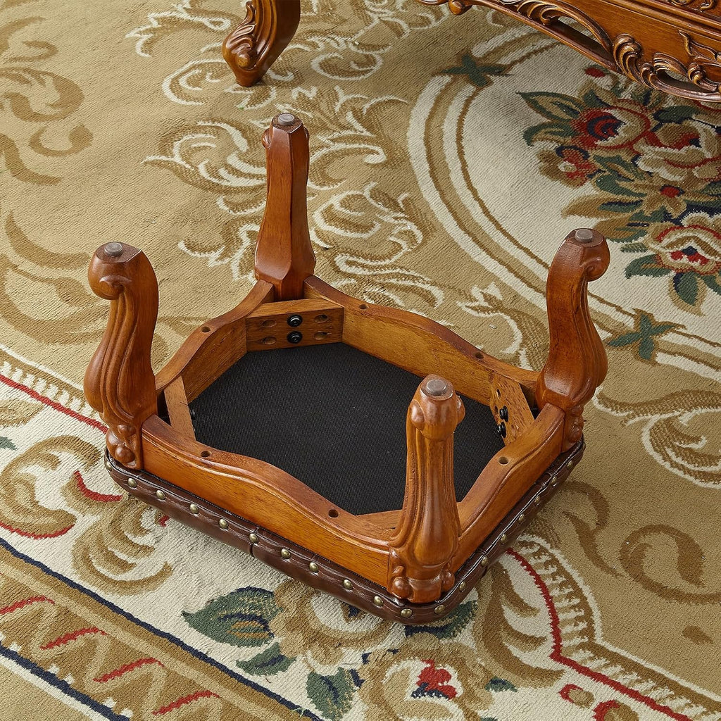 Foot Stool Ottoman Foot Rest Microfiber Leather Upholstered Footstool for Sofa, Living Room, Entryway, Solid Wood Stool (Retro Brown)