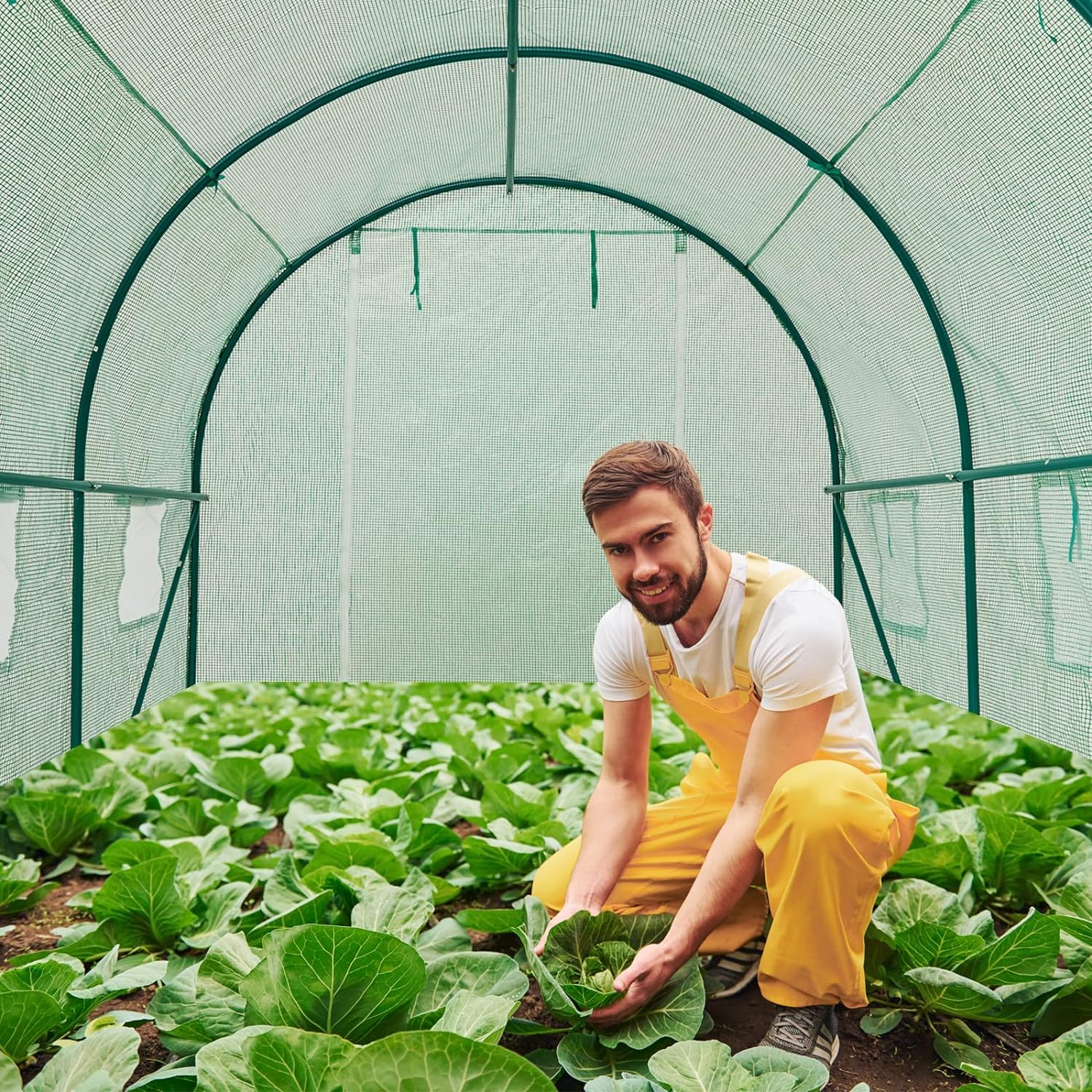 10×7×7 FT Greenhouses for Outdoors Heavy Duty, Large Walk in Green Houses for Outside with 6 Ventilated Mesh Windows & Roll-up Door & Reinforced Frame