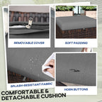 Outsunny 2 Pieces Outdoor Patio Ottomans, All Weather Wicker Footstools with Removable Cushions, 3-in-1 PE Rattan Ottoman Seat, Footrest and Side Table for Backyard, Poolside, Gray