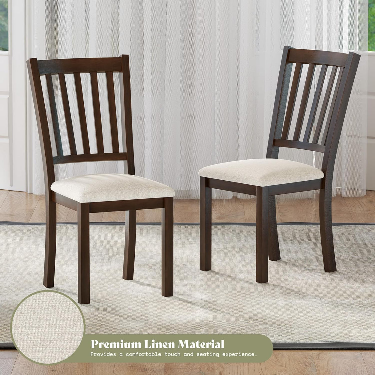 AMERLIFE Dining Chairs Set of 8, Farmhouse Upholstered Kitchen Dining Chairs with Curved Backrests, Padded Dining Room Chairs with Solid Wood Legs, Dark Brown