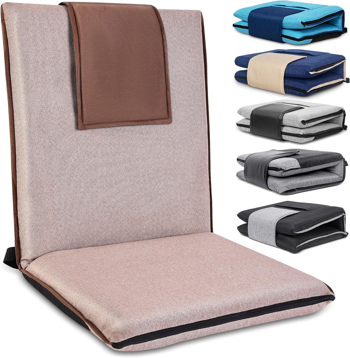 Adjustable Floor Chair with Back Support Foldable Meditation Seat, Coffee | 14-Position Adjust, 330lbs Weight Capacity, Washable Cover, Sturdy Bearings, Ground Seat for Adults, Portable for Meditation