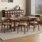 Dining Chairs Set of 6, Upholstered Dining Room Chairs with Solid Wood Legs | Mid Century Modern Dining Chairs, Fabric Kitchen Chairs with Ergonomic Curved Backrest for Dining Room, Vanity, Camel